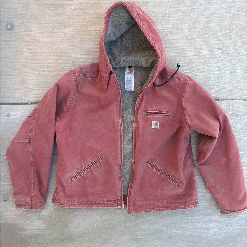 Vintage Sunfaded Pink Salmon Cropped Carhartt Hooded Detroit Jacket WJ141